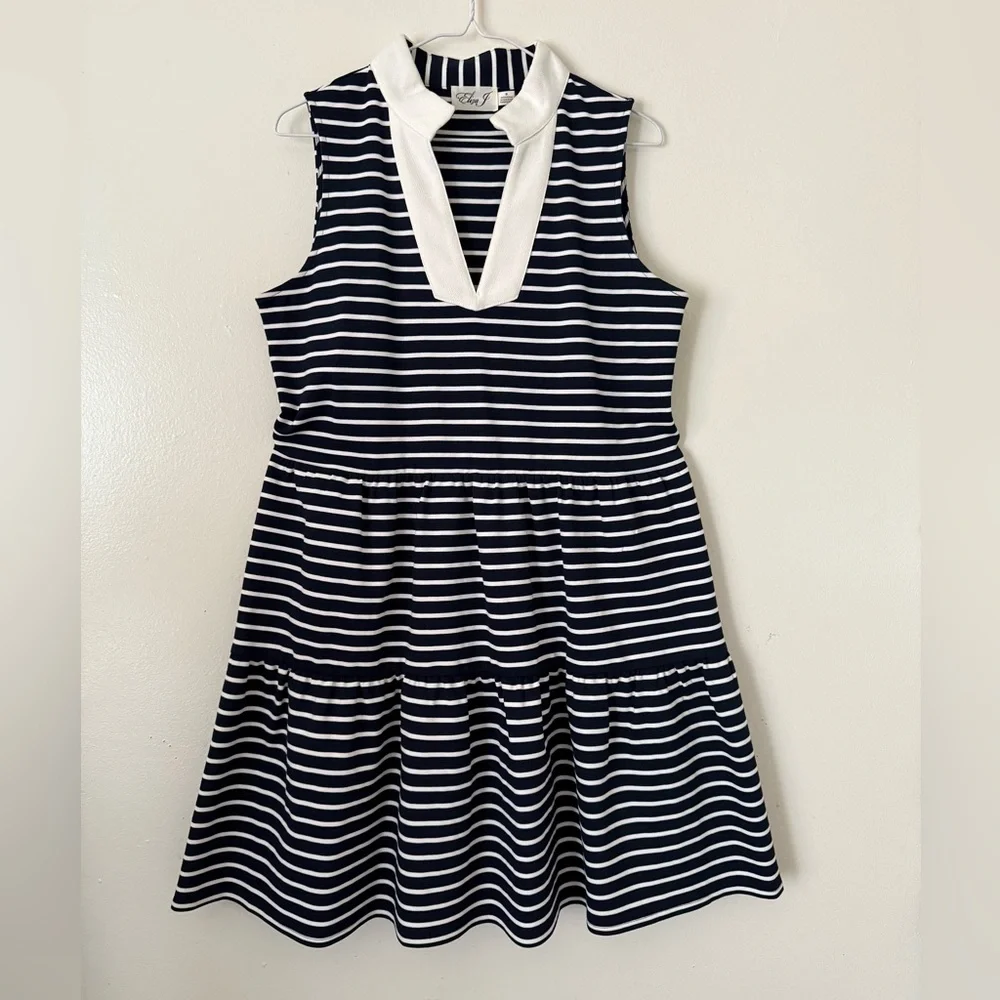 Eliza J Nautical Stripe Sleeveless V-Neck Mini Dress - Picture 4 of 5
